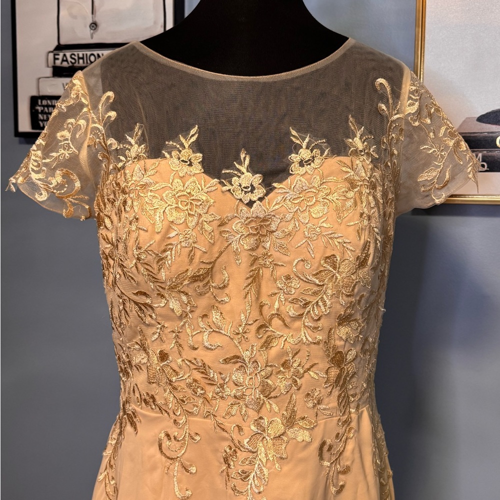 Taupe Sequin High Low Dress with Flutter Cap Sleeves Size 18W - Picture 3 of 14